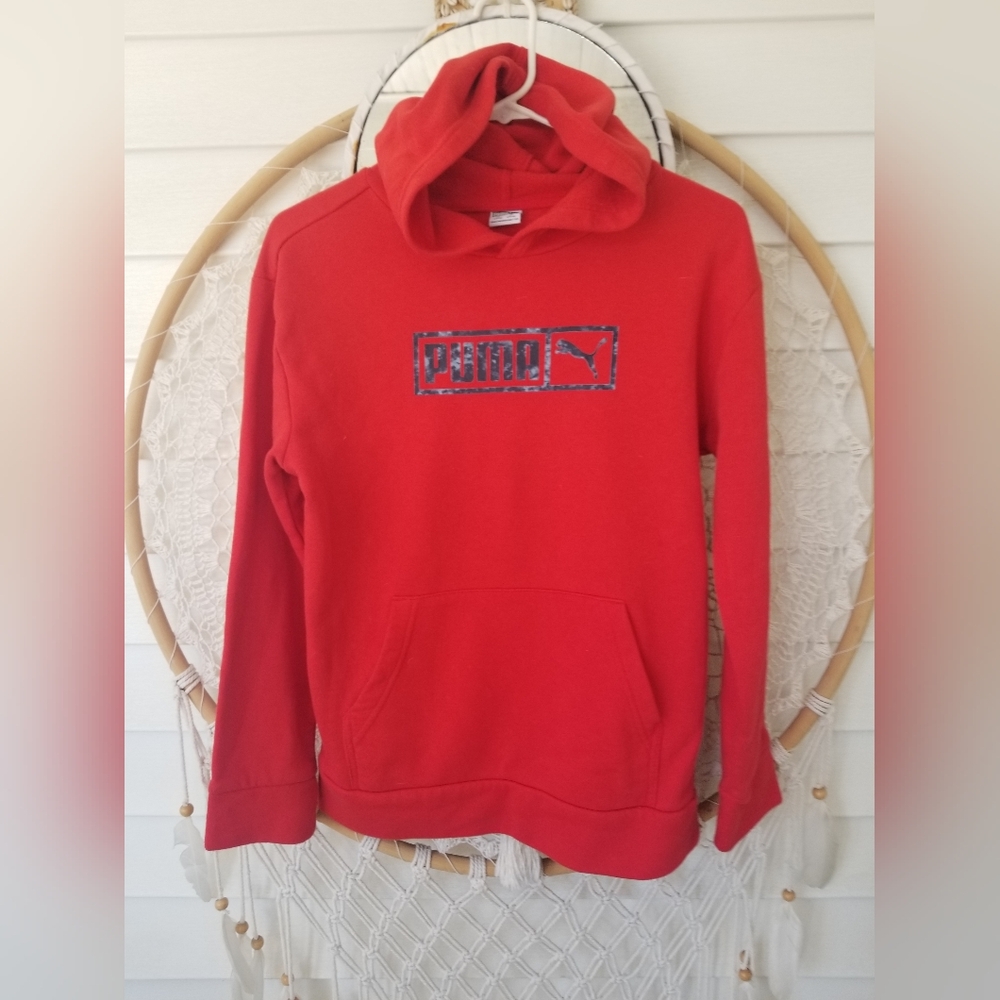 Puma Red Pullover Hoodie with Logo Size Kids Xlarge Worn Once
